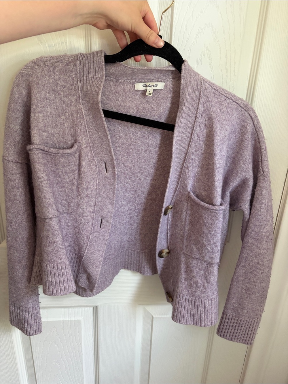 Madewell Lilac Button-Front Pocket Cardigan